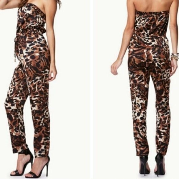 Forever 21 Brown Animal Print Strapless Women's Jumpsuit Medium - Picture 1 of 9